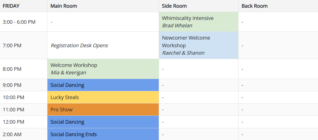 Swingvasion Schedule