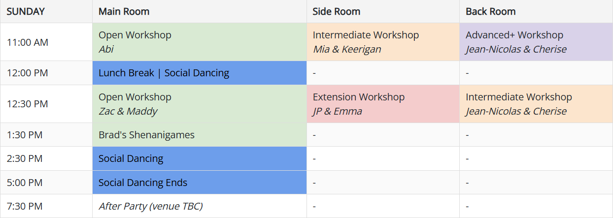 Swingvasion Schedule